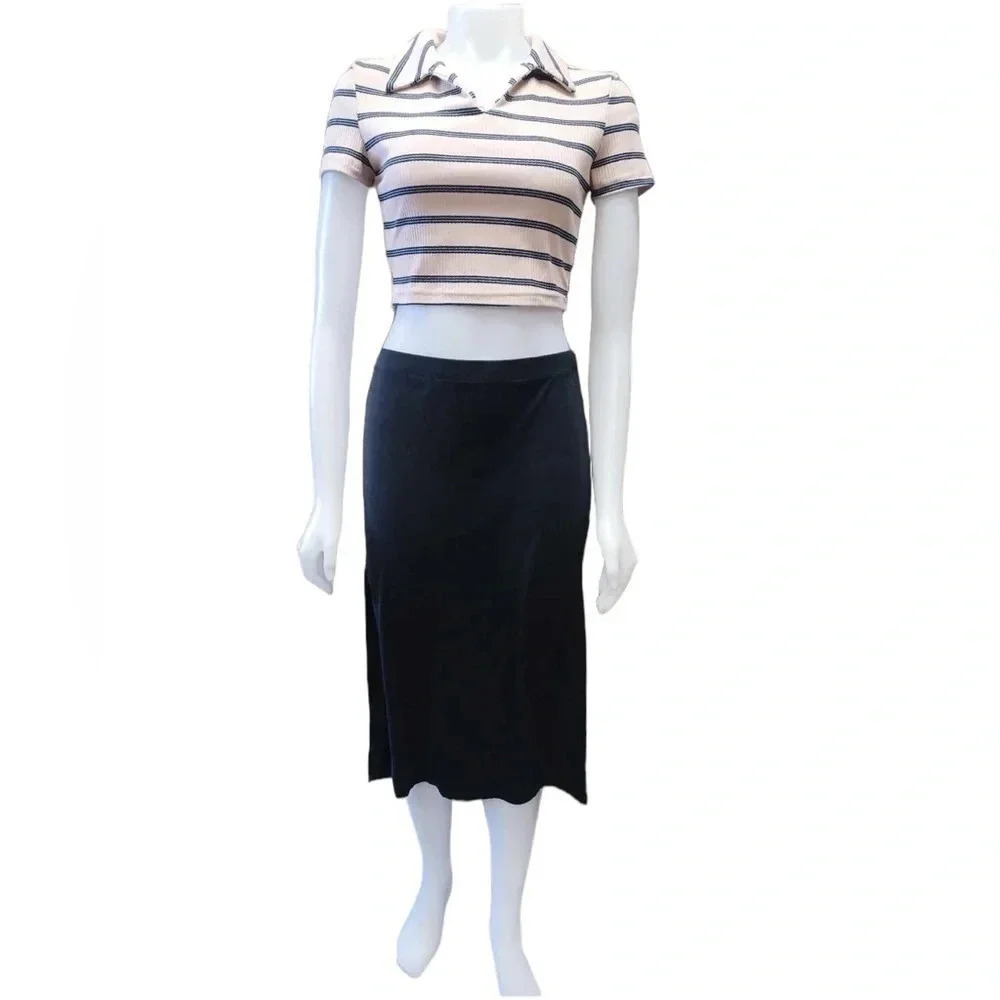 Zara Black Midi Stretch Skirt Size Large